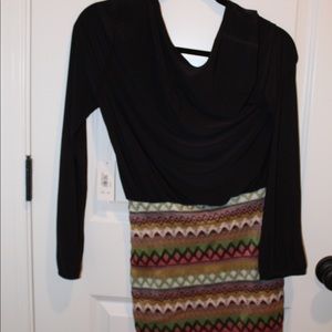 Black longsleeve V-neck color black mini dress